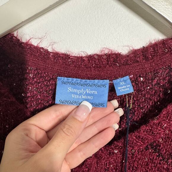 Simply Vera Wang Cardigan Women XL Red Maroon NWT Button Up Long Sleeve Sparkle - Picture 5 of 8